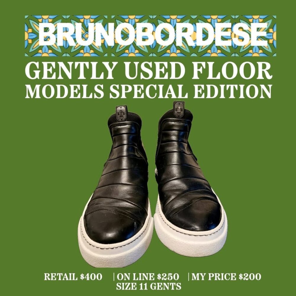 Bruno Bordese BB Washed Nappa Leather Nero High Top Sneakers Size Men's